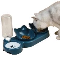 Потрійна годівниця для води з кормом Cat Bowl with Water Dispenser з автоматичною поїлкою 500мл для собак і кішок, поїлка з двома мисками для корму
