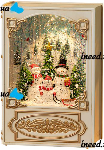 Нічник у формі різдвяної книги XMAS WDL 24023b Новорічний музичний світильник книжка з ефектом хуртовини і LED підсвічуванням на батарейках USB