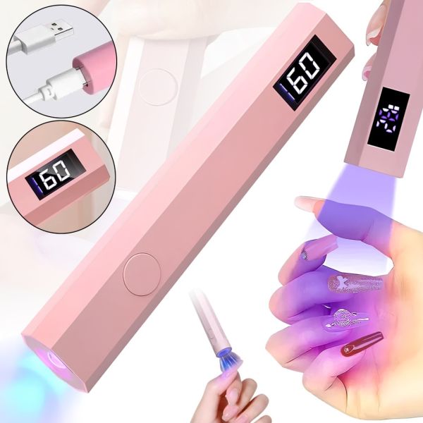 Ультрафиолетовая портативная УФ лампа Handheld UV LED Lamp USB 1-44 3W для маникюра, ручная беспроводная для сушки гель лака на аккумуляторе Розовая