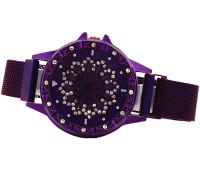 Жіночий наручний годинник Flower Diamond Rotation Watch Purple WJ-8052 з обертовим роторним циферблатом і ремінцем на магнітній застібці Фіолетові