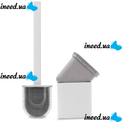 Toilet brush with a flexible silicone flat brush for cleaning the toilet bowl NJ-497 White with wall mounting, hinged brush 10 x 4.5 x 36 cm