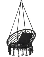 Підвісне крісло-гойдалка Outtec Boho XXL O-66487 120x80x60 см плетена садова гойдалка, бразильський гамак для дому та тераси до 150 кг Чорний