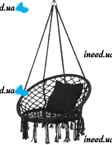 Підвісне крісло-гойдалка Outtec Boho XXL O-66487 120x80x60 см плетена садова гойдалка, бразильський гамак для дому та тераси до 150 кг Чорний