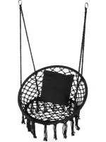 Підвісне крісло-гойдалка Outtec Boho XXL O-66487 120x80x60 см плетена садова гойдалка, бразильський гамак для дому та тераси до 150 кг Чорний