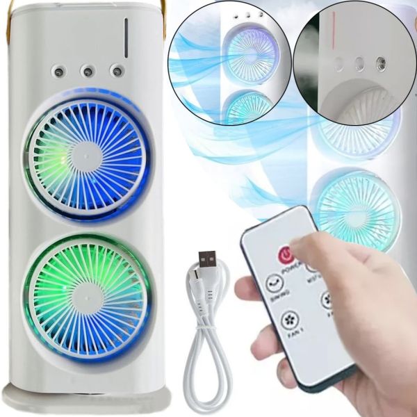 Настольный аккумуляторный вентилятор увлажнитель воздуха Double-ended Spray Fan с RGB подсветкой и пультом ДУ, Напольный вентилятор с увлажнителем