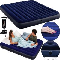 Inflatable Single mattress Avenli Flocked Air Bed Single 191x99x22cm up to 150 kg with velour coating, Inflatable bed for 1 place with pump Blue