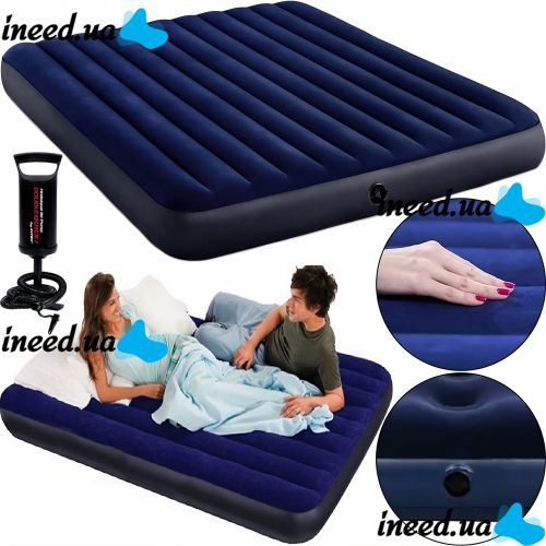 Inflatable Single mattress Avenli Flocked Air Bed Single 191x99x22cm up to 150 kg with velour coating, Inflatable bed for 1 place with pump Blue