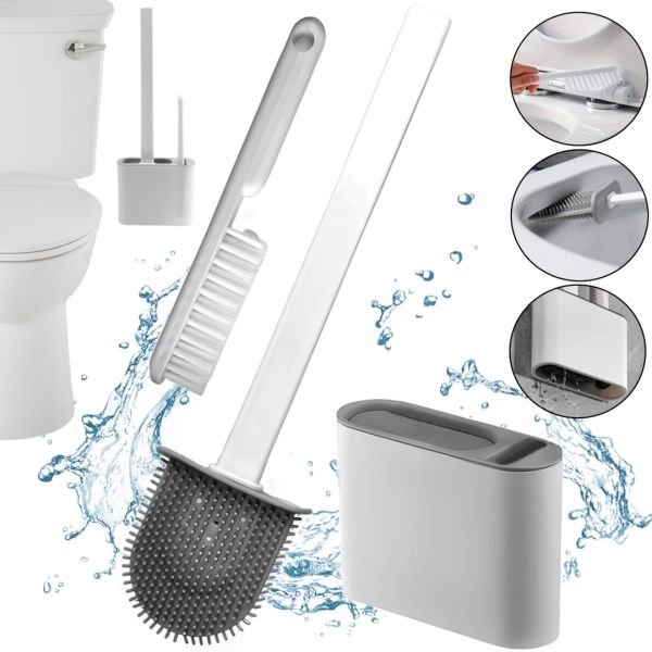 Набор щетка и ершик Cleaner Toilet Brush RD-5763 подвесной силиконовый гибкий ёршик на подставке с креплением на стену для чистки унитаза HA-179