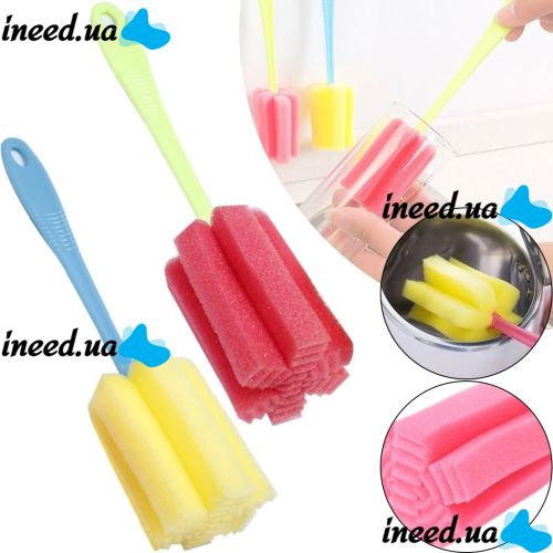 Універсальна губка з довгою ручкою Sponge Cleaning Remiling для миття пляшок і високих склянок, Кухонна убчатая щітка для чищення посуду
