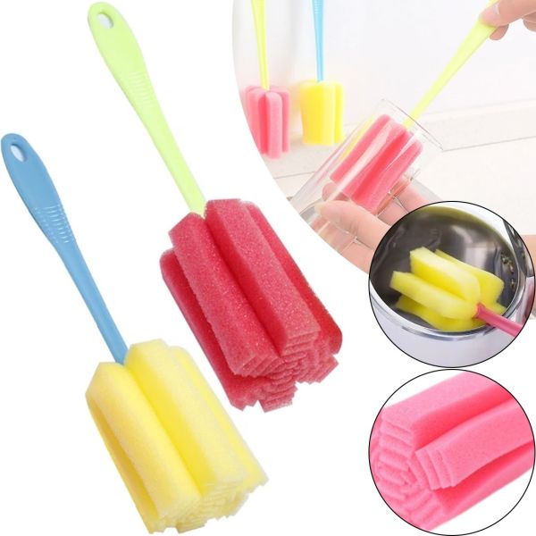 Универсальная губка с длинной ручкой Sponge Cleaning Remiling для мытья бутылок и высоких стаканов, Кухонная убчатая щетка для чистки посуды