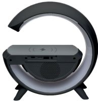 Настільна смарт лампа нічник 4 в 1 RGB BT-3401 акумуляторний з бездротовою зарядкою 15W і Bluetooth колонкою, світлова звукова колонка Чорна