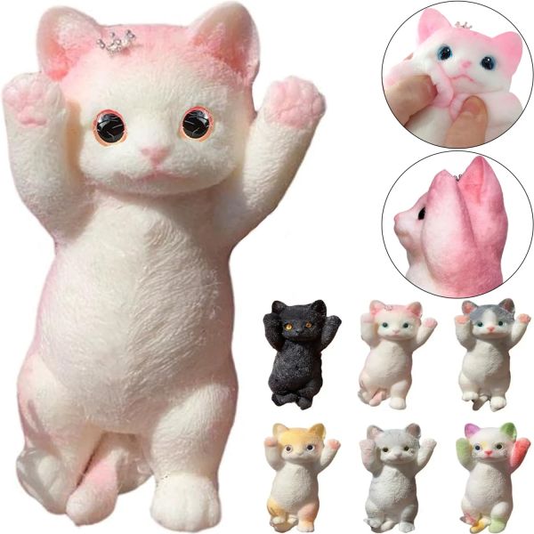 Силиконовая игрушка антистресс сквиш Большой котик Squishy Toys 20 см с ворсинками для рук, Детская мялка таба Пушистый кот для детей от 3 лет