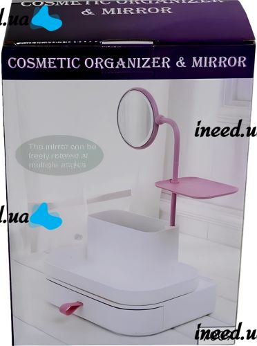 Органайзер для косметики Cosmetic organizer and mirror 7009 настільний бокс з дзеркалом і висувними ящиками, полички для зберігання біжутерії Білий