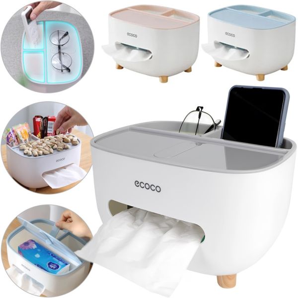 Настольный контейнер для салфеток Ecoco E2009 салфетница органайзер для хранения мелочей с держателем подставкой для телефона Tissue Box AND-117