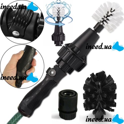 Rotating Car Brush Hose Nozzle Brush Hero for Car, Home, Garden Cleaning, Universal Car Wash Brush with Nozzles Black