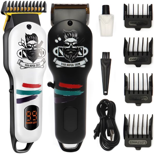 VGR V-971 cordless hair clipper VGR V-971 cordless men's beard and mustache trimmer with interchangeable attachments and LED display USB