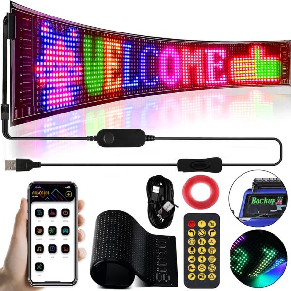 Flexible screen LED Matrix Panel JTPD-03-011 12x59.5 cm LED advertising RGB strip in the car, ticker with remote control and from the phone Bluetooth WiFi