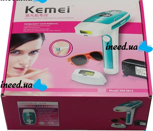 Kemei KM-6813 Laser Photoepilator Home Epilator with Display, Body Hair Removal Device with Replaceable Cartridges 3 Modes 120,000 Flashes