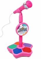 Kid Star Microphone 5352A for Kids on an Adjustable Stand with Backlight, Karaoke with Sound Effects, and MP3, for Children Ages 3 and Up—Pink
