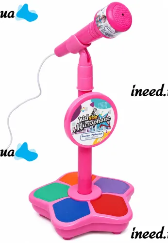 Kid Star Microphone 5352A for Kids on an Adjustable Stand with Backlight, Karaoke with Sound Effects, and MP3, for Children Ages 3 and Up—Pink