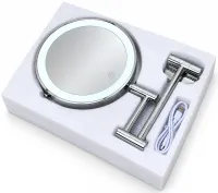 Frap F6108 20 cm Cosmetic Wall Mirror for Makeup and Shaving, Swivel Mirror with LED Lighting and 3× Magnification Wall Makeup Mirror M1002