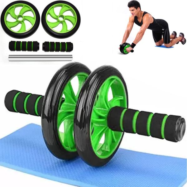 Double roller for the press + Profi Sports mat, Gymnastic simulator double wheel with neoprene handles for the press with a mat YY-1601