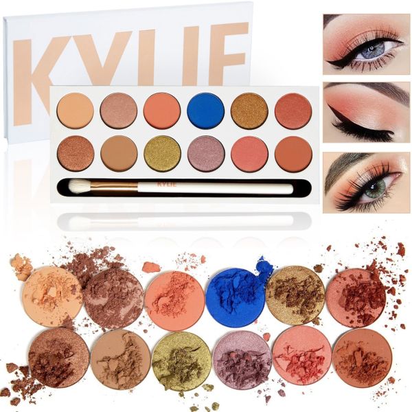 Палетка теней для век Kylie Royal Peach Palette 12 цветов декоративные сухие матовые, сатиновые и металлические тени для глаз с кисточкой Кайли