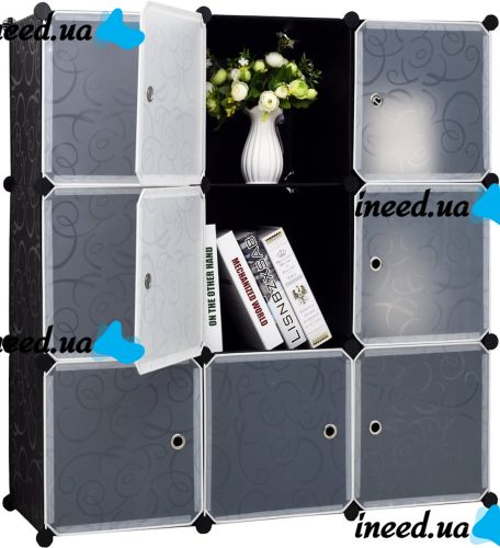 Складной шкаф органайзер для вещей Storage Cube Cabinet MP-39-61 110х110х35 см пластиковая тумба на 9 секций полочка для одежды и обуви Черная
