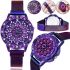 Women's Flower Diamond Rotation Watch Purple WJ-8052 Wristwatch with Rotating Rotor Dial and Magnetic Clasp Strap Purple