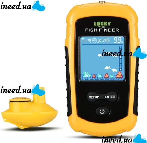 Portable Echo Sounder Lucky Fish Finder FFW1108-1 with Color Screen Up to 100m for Fish Search Universal Wired Fishing Radar Yellow
