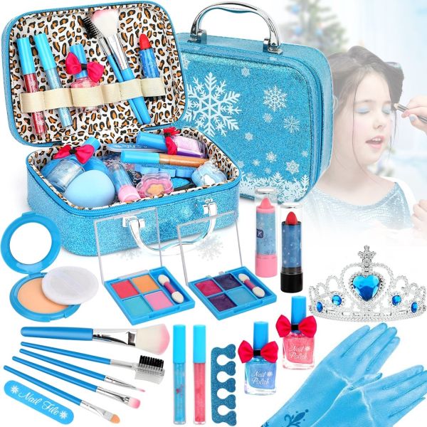 Набор детской косметики Холодное сердце Frozen Makeup Play Set декоративные тени, помада, лаки, корона и перчатки, комплект 17 предметов в чемодане