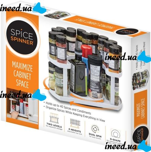Спецовница Spice Spinner Organizer ZB-918 дворівневий поворотний органайзер полиця для зберігання спецій, підставка стелаж для приправ і соусів