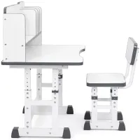 Bambi JU-5129 Convertible Children's Desk and Chair Set—Height-Adjustable Desk and Chair with Shelves and Backpack Holder, 26X-158, Gray