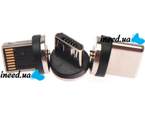 Магнітна зарядка для телефону Hoco X - cable Magnetic 3 в 1 круглий USB кабель micro lightning type-c 1 м шнур з LED підсвічуванням M3 для Android IOS