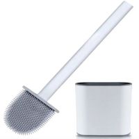 Toilet brush with a flexible silicone flat brush for cleaning the toilet bowl NJ-497 White with wall mounting, hinged brush 10 x 4.5 x 36 cm