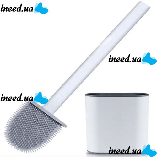 Toilet brush with a flexible silicone flat brush for cleaning the toilet bowl NJ-497 White with wall mounting, hinged brush 10 x 4.5 x 36 cm