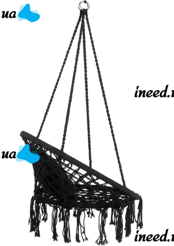 Підвісне крісло-гойдалка Outtec Boho XXL O-66487 120x80x60 см плетена садова гойдалка, бразильський гамак для дому та тераси до 150 кг Чорний