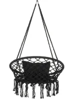 Підвісне крісло-гойдалка Outtec Boho XXL O-66487 120x80x60 см плетена садова гойдалка, бразильський гамак для дому та тераси до 150 кг Чорний