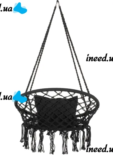 Підвісне крісло-гойдалка Outtec Boho XXL O-66487 120x80x60 см плетена садова гойдалка, бразильський гамак для дому та тераси до 150 кг Чорний