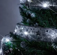 LED garland in the form of a ribbon LaceShine cold white 5 meters with a pattern of snowflakes on batteries, tape 5m 50 LED diodes Cold white