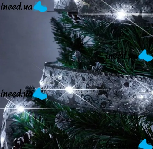LED garland in the form of a ribbon LaceShine cold white 5 meters with a pattern of snowflakes on batteries, tape 5m 50 LED diodes Cold white