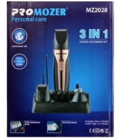 Бездротова машинка ProMozer MZ-2028 6 насадок для стрижки волосся бороди, носа і вух, Акумуляторний тример Мозер MZ2028 з насадками і підставкою