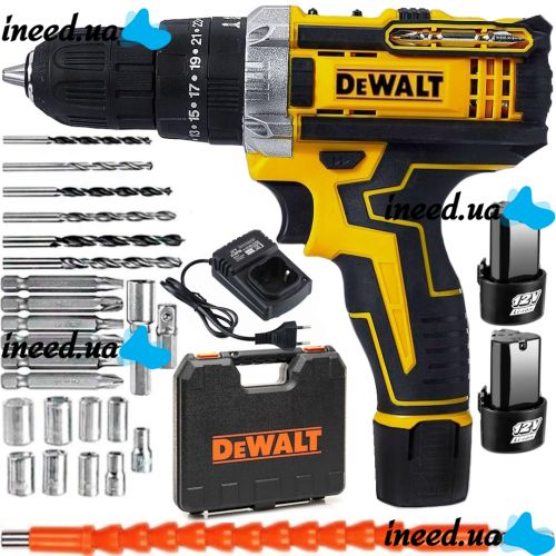 Дрель шуруповерт аккумуляторный DeWALT DCF680Z2FA (12V, 2AH) полный комплект с набором инструментов Деволт с насадками и битами (28 ед.) в кейсе