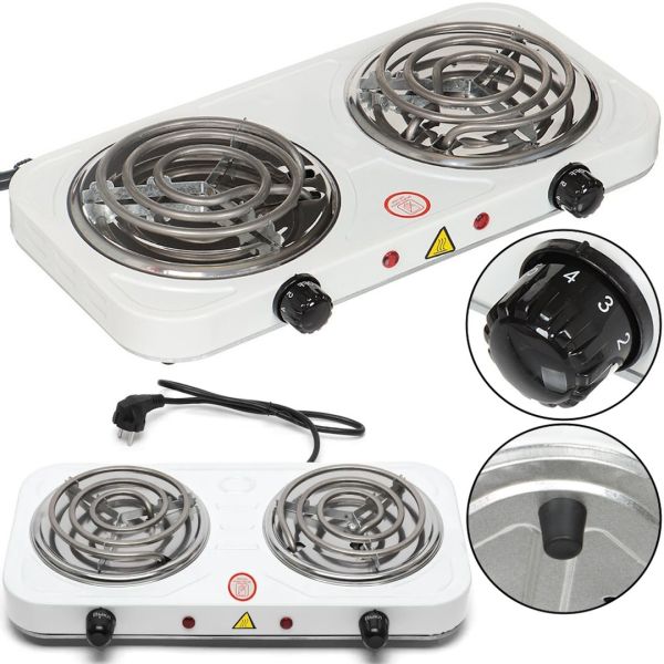 Настольная двухконфорочная электроплита Hot Plate Electric Cooking JX-2020B спиральная плита на 2 конфорки 5 режимов 2000W с термостатом индикатором