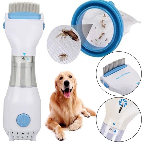 Electric comb for removing lice and nits Licetec V-Comb WN-38 with vacuum, Flea comb with stainless steel nozzle for animals White