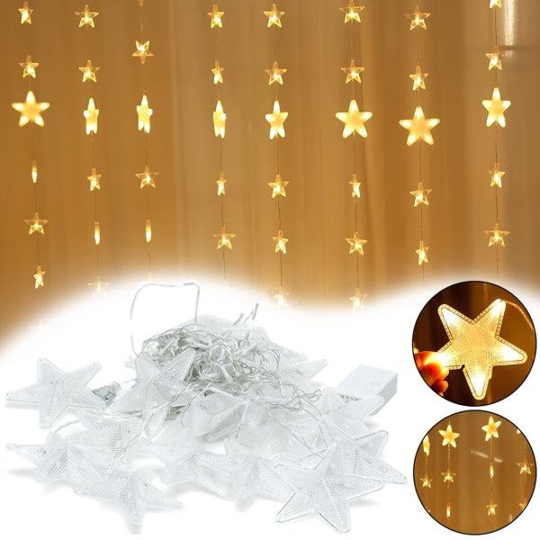 Внутренняя гирлянда штора Звездопад XMAS Теплый белый 3Х1.8 м 120 LED диодов WW новогодняя светодиодная занавес на окно дома 3мх1.8м от сети 220V