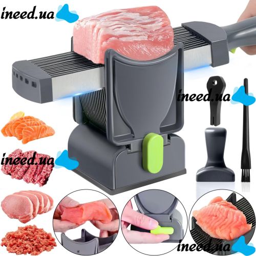 Ручная мясорубка слайсер Fresh Meat Slicer YLM-248 для тонкой нарезки и измельчения мяса, Ручной измельчитель LY-824 17 лезвий с подставкой Серый