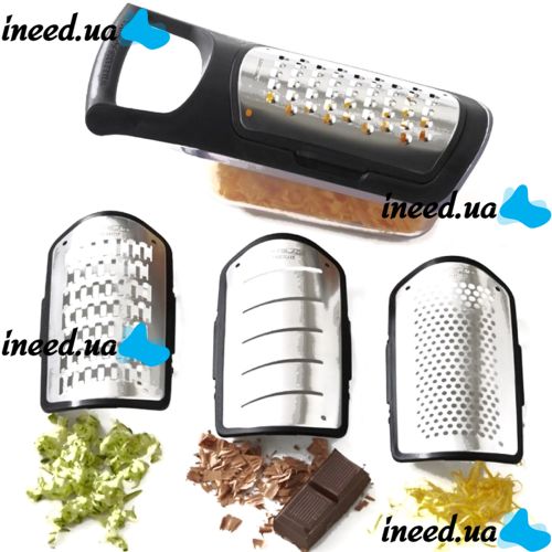 Набір терок Soft Touch Container Grater Set 4 в 1 Ручна овочерізка, мультислайсер для нарізки овочів і фруктів зі змінними насадками і контейнером