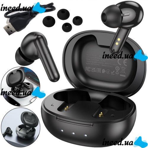 Бездротові Bluetooth навушники Double Borofone bw48 Enlighten сенсорні вакуумні навушники-гарнітура з шумозаглушенням і мікрофоном USB чорні