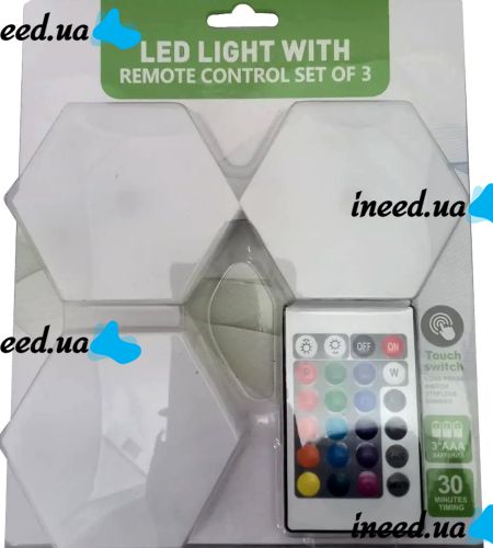 Модульная RGB подсветка ночник соты 3 шт в шкаф Led Light 359 Lamp беспроводной шестигранный сенсорный светильник с пультом управления